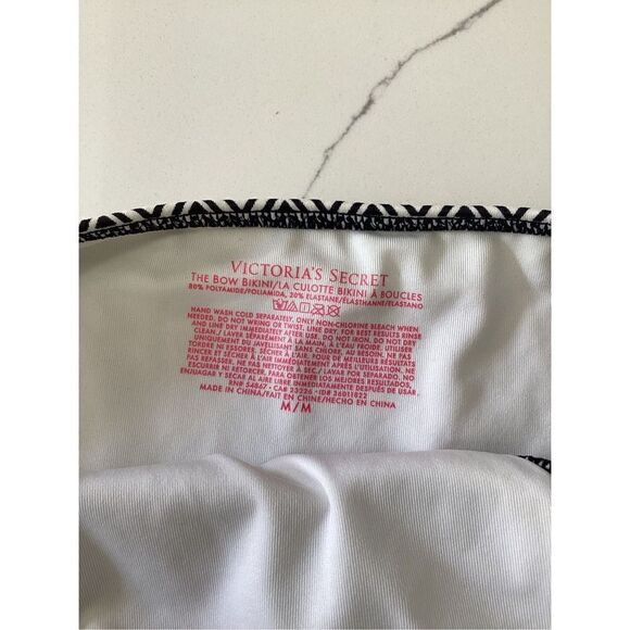 Victoria’s Secret Womens The Bow Bikini Top Bottom M Black White - Picture 2 of 6